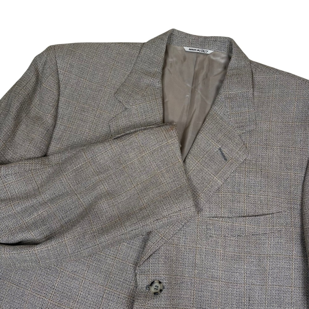 Canali Milano Mens Sport Coat Blazer Mens 46 Wool Silk Beige Window Pane Plaid